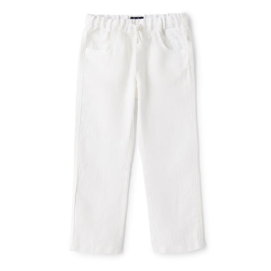 Drawstring Trousers in White Linen
