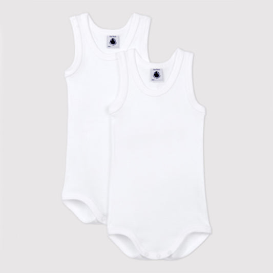 Baby White Sleeveless Bodysuit 2 Pack