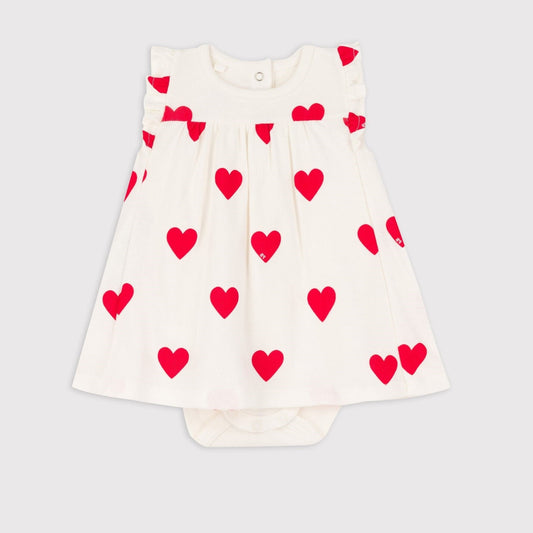 Baby Organic Cotton Heart Print Dress With Bodysuit