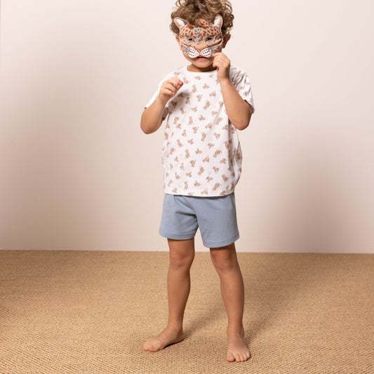 Boys Leopard Print Cotton Pyjamas With Mask