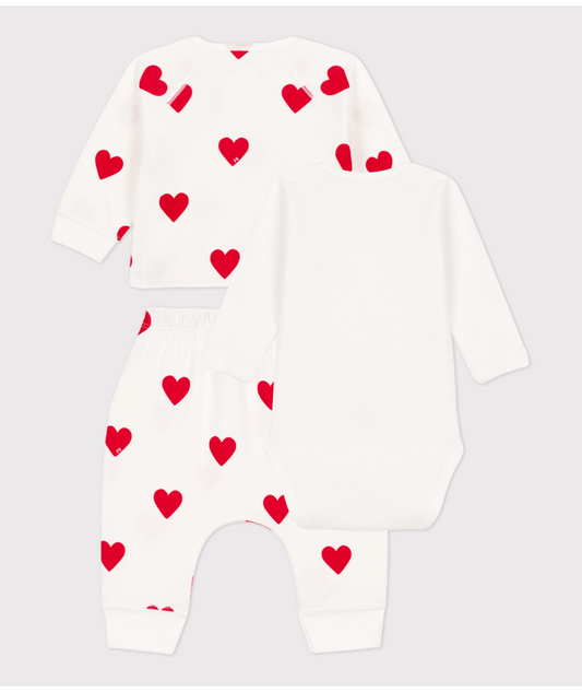 Baby Cotton Heart Clothing 3 Piece Set