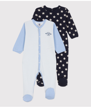 Baby Pinstripes And Stars Cotton Sleepsuits 2 Pack