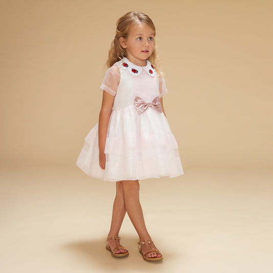 Embroidered Collar Pink Dress & Bloomers